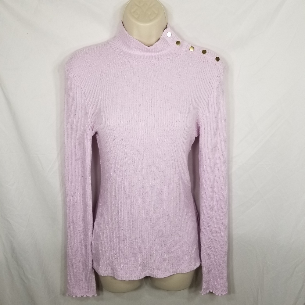 New J.Crew AE780 Button Shoulder Ribbed Turtleneck Top Pullover Purple Lilac XS - Picture 2 of 6